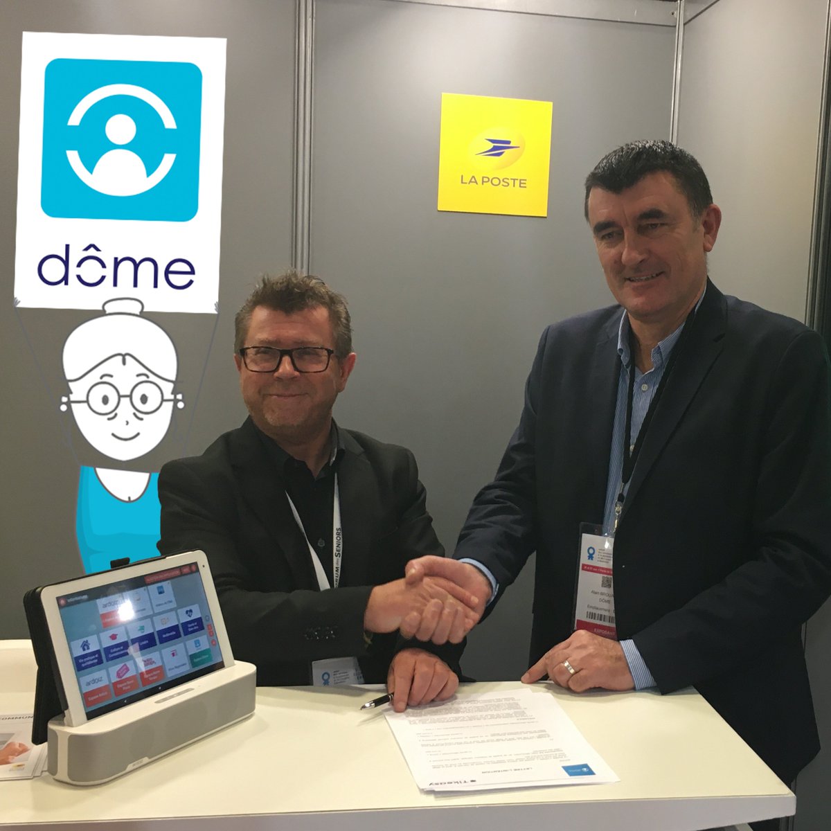 DomeOfficiel's tweet photo. Dôme et la @TabletteArdoiz signent un partenariat sur le #SalonSAP !
Le début d'une aventure qui met à disposition des #personnesaidées les outils et services digitaux pour faciliter la coordination des interventions à domicile (planning, alertes, accès aux documents, etc.) https://t.co/2wvL9k8pBc