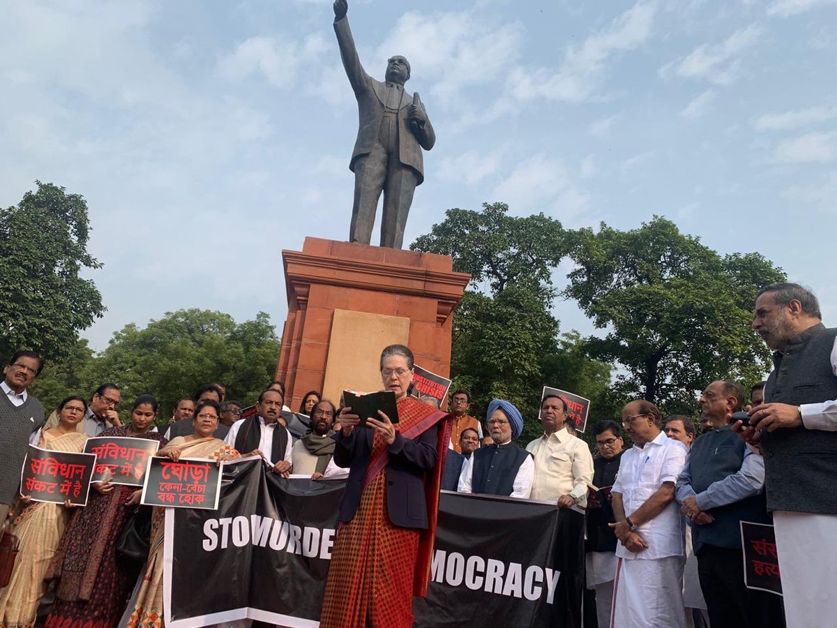 RahulGandhi's tweet photo. It is ironic that on the day India was celebrating its Constitution, the BJP government was busy working to destroy it. 

The Constitution belongs to every Indian. Let us pledge to uphold its values &amp; defend it at all costs. https://t.co/8iC4AAcsOn