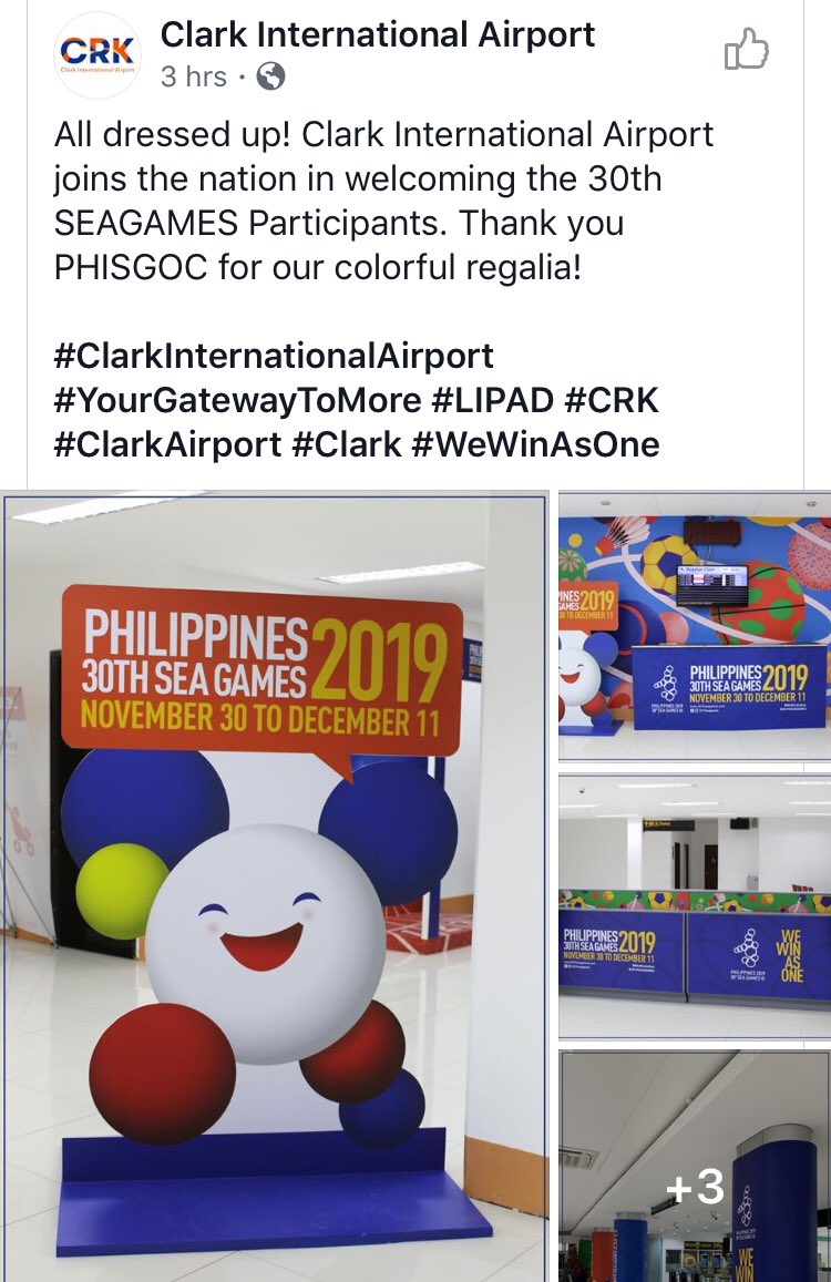 Clark International Airport joins the nation in welcoming the 30th #SEAGAMES2019 Participants.

#ClarkInternationalAirport #YourGatewayToMore #LIPAD #CRK #ClarkAirport #Clark #WeWinAsOne