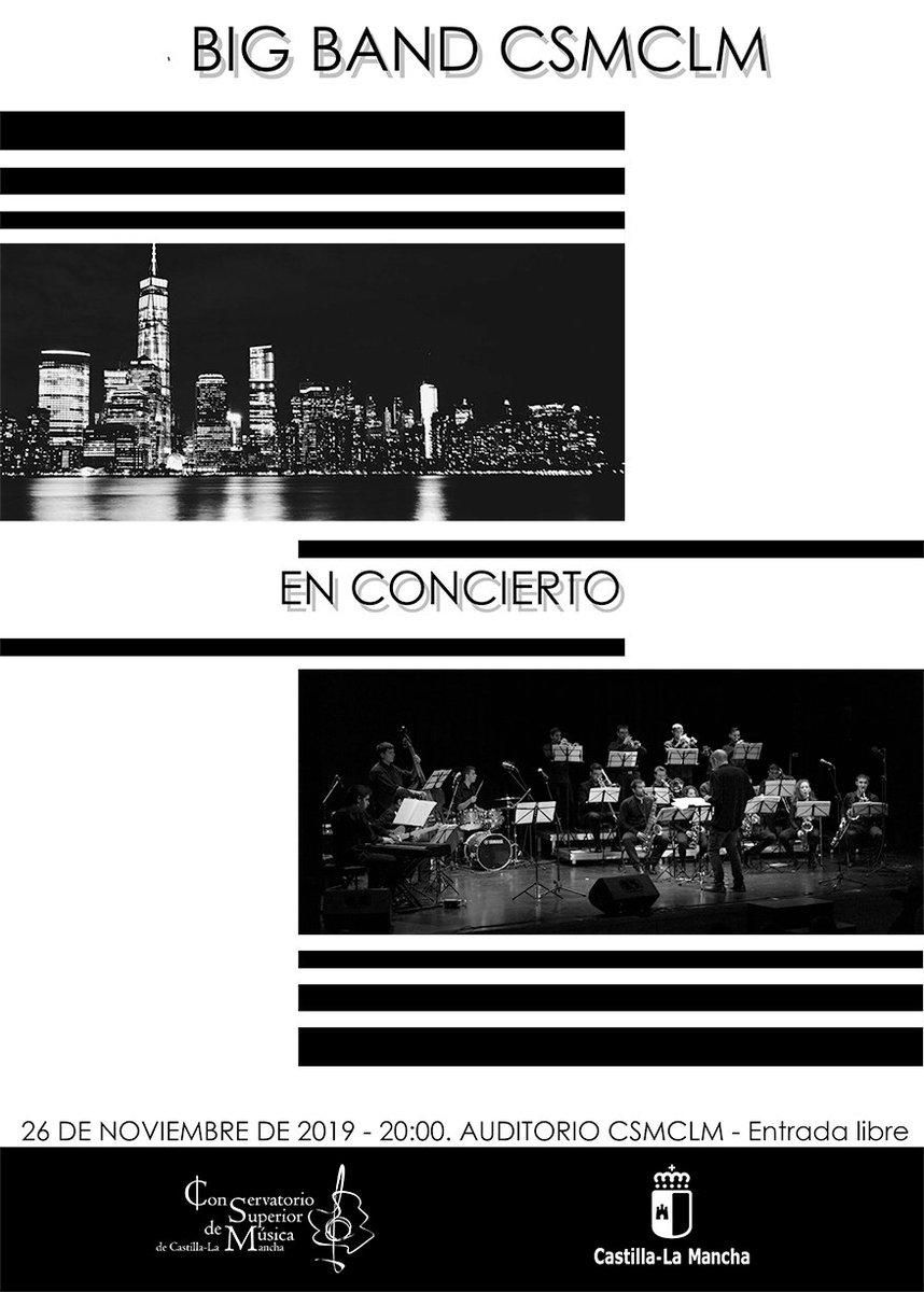 csmclm's tweet photo. Esta tarde la Big Band del CSMCLM estrena curso académico con un concierto muy interesante. A las 20:00 en el Auditorio CSMCLM. Te esperamos. @RosanaCLM @educajccm @maorero #Nestico #Jarvis #Jones #Goodwin #Paquitoderivera #jazz #Bigband #csmclmpower https://t.co/QvNc3EqPnS