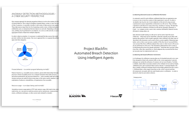 Automated Breach Detection Using Intelligent Agents It’s not the plot of the latest Bond film. It’s a new whitepaper about  #ProjectBlackfin. Download it here:  http://www.f-secure.com/project-blackfin
