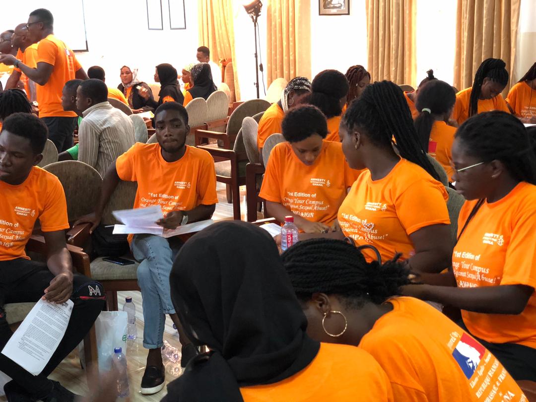 amnestygij's tweet photo. The launch of the 1st edition of "orange your campus: stand against sexual abuse!" Campaign. @amnesty @amnestyghana @AIGhanaYouth #orangetheworld #orangeurcampusgh @FranceandGhana https://t.co/m454GzvySC