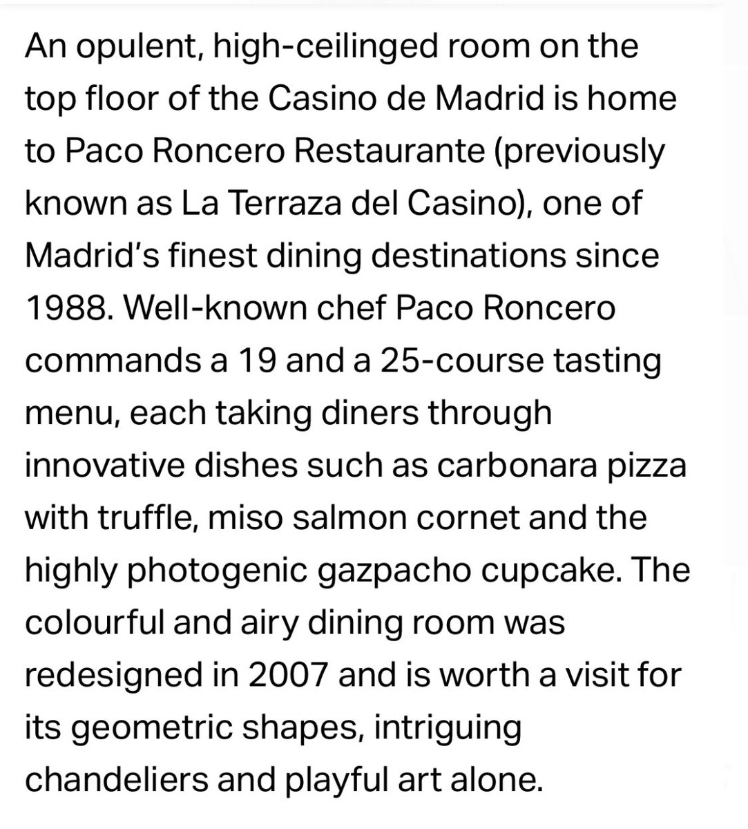 Muy felices de entrar a formar parte de la nueva lista de <a href="/TheWorlds50Best/">The World's 50 Best</a> con <a href="/PacoRonceroRest/">Paco Roncero Restaurante</a> junto a grandes restaurantes y coctelerías.

¡Siempre creciendo y evolucionando!

#50BestDiscovery #theworlds50best #pacoroncerorestaurante