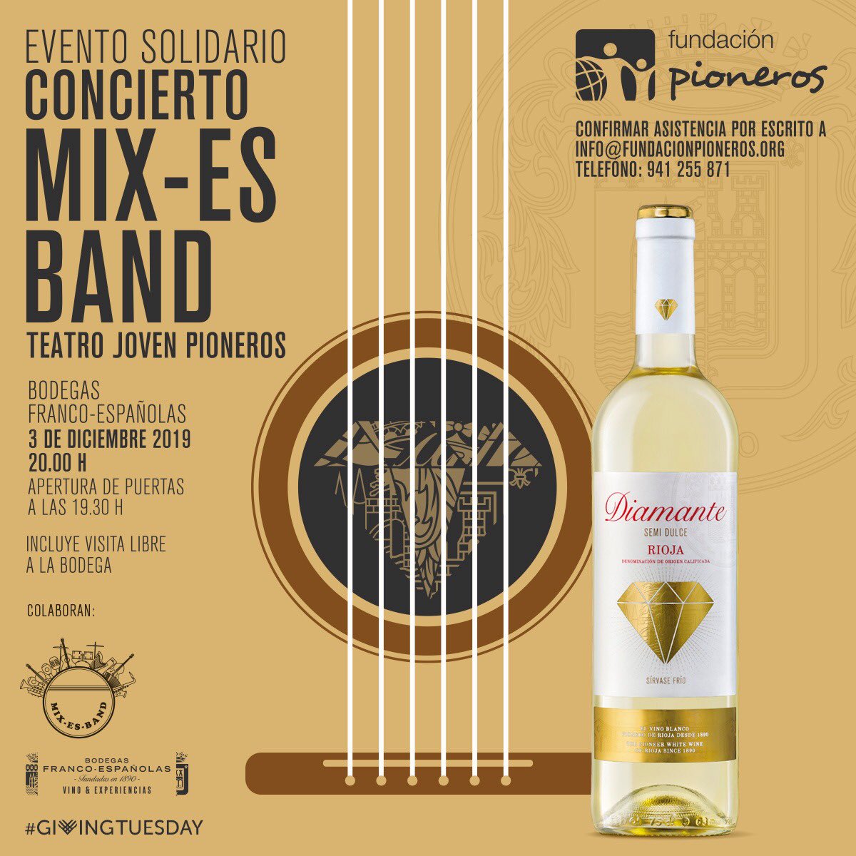 f_pioneros's tweet photo. 📡🔈No te pierdas la jornada solidaria de @FrancoEspanolas y @f_pioneros 👬👭👫 Concierto de MIX-ES BAND 🎸🎤🎺🥁microescenas de TEATRO 🎭🎭 y más sorpresas!!! Acabaremos con un 🍷🍷🥪🥪 MARTES 3 de DICIEMBRE a las 20:00 horas en Bodegas Francoespañolas🍾🍾🥂 https://t.co/9hai5mKSl6