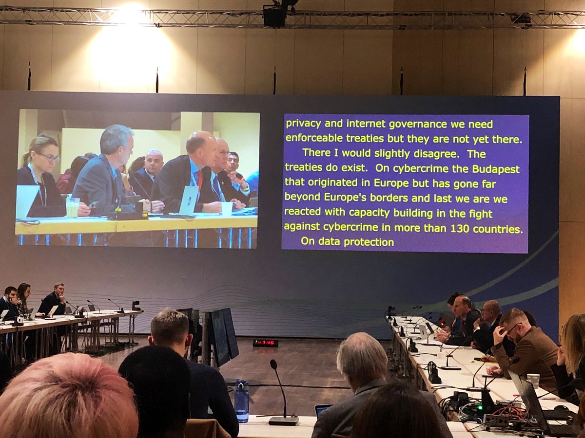IrinaDrexler's tweet photo. When I left #OF19/#HumanRights &amp;Digital Platforms→a Q on #HateSpeech had just been answered.
When I joined #WS288/Solutions for Law Enforcement to Access Data Across Borders→info on hate speech &amp;Additional Protocol to Budapest Convention on Cybercrime was being shared.
#IGF2019 https://t.co/5Yxxiqg7ZH
