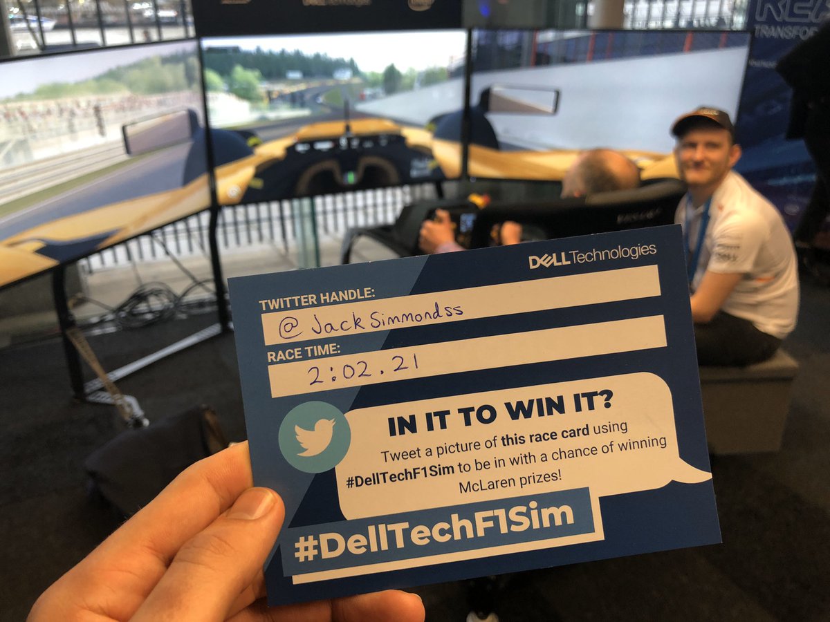 JackSimmondss's tweet photo. Great fun on the @McLarenF1 simulator! Makes you appreciate how hard driving an F1 car is #DellTechF1Sim #DellTechForum https://t.co/1kQTZLkXUj