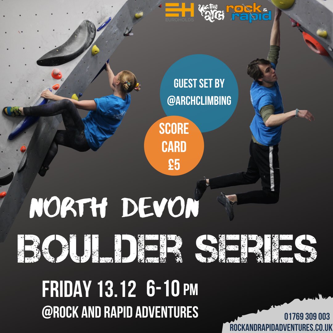 Rockandrapid's tweet photo. Next month, we’re launching the first round of our brand new North Devon Boulder Series competition.
The first round will be held on 13/12, featuring a guest set by @archclimbing!
Visit https://t.co/ec4K2gDHxv for more info, or give us a call on 01769 309 003.
#boulderingcomp https://t.co/u8ooPpIv7d