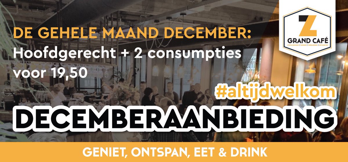 December, de gezelligste maand van het jaar! Lekker uit eten met het hele gezin en dat kan uiteraard ook bij Z!. Bekijk ons menu op grandcafez.nl/onze-kaart. We ontvangen je graag. #altijdwelkom #058