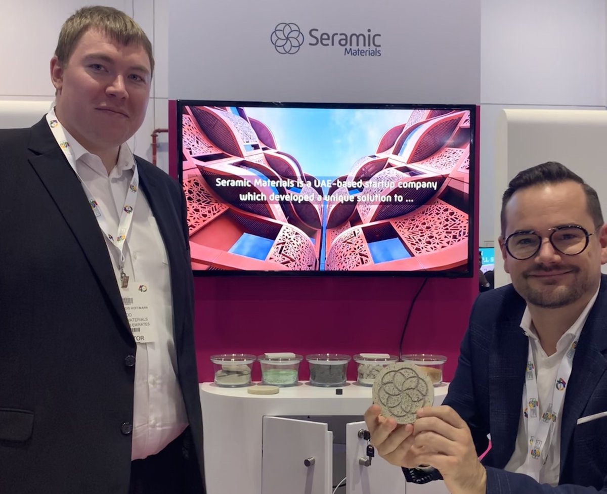 mariahalse's tweet photo. Sustainable @Seramic_Mat recycles solid industrial waste --> durable, low-cost, beautiful raw material 
Vs conventional ceramic:
↘ 30% less C02 (no extraction)
↘ 10-50% less expensive 
From @MasdarInst @KhalifaUni #MadeInUAE
https://t.co/VKKflnItAr
#Innovation #Big5Exhibition https://t.co/yWRAKCyPXs