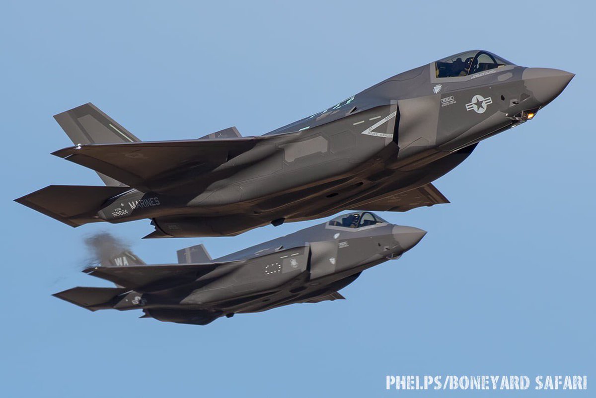 Boneyardsafari's tweet photo. A unique yet common sight in the skies of North Texas. The latest Marines F-35B departs NAS Fort Worth JRB for a test flight while an Air Force F-35A acts as chase.
#f35 #f35a #f35b #lightingII #JSF #NFW #NASFortWorthJRB #Carswell #LockheedMartin #fighterjets #usmc #usaf https://t.co/6lIekOeWHJ