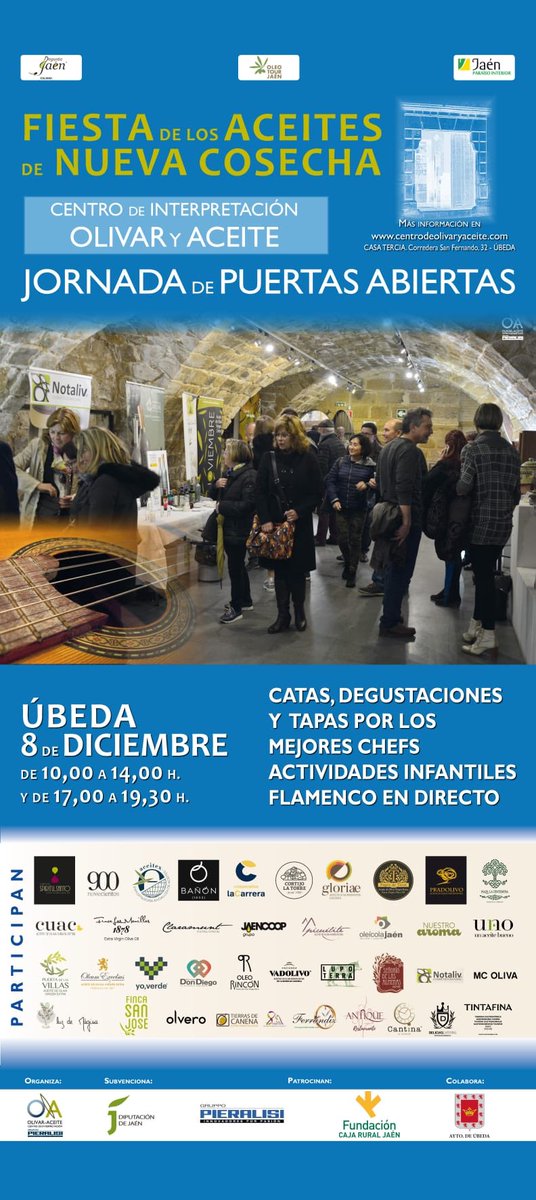 FIESTA DE LOS ACEITES DE NUEVA COSECHA 8 DICIEMBRE 🎉💚#AOVE, Catas de aceite, degustaciones, tapas, actividades infantiles, cosmética, productos de #Jaén, artesanía y flamenco #puentediciembre #Ubeda #Jaen #aove #Gastronomia #oleoturismo #experienciasvirgenextra #turismo
