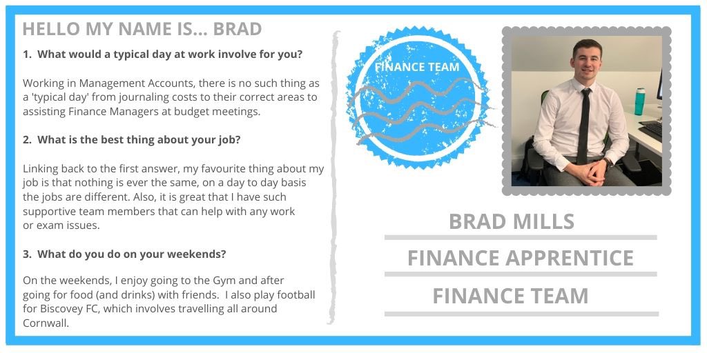 CFTFinance's tweet photo. #HelloMyNameIs ... Brad

Brad is one of three apprentices in our team who have each rotated between Financial Services, Business Development and Financial Management. 

Keep an eye out to meet a different member of our team next week 👋 https://t.co/h7QIS0a7gK