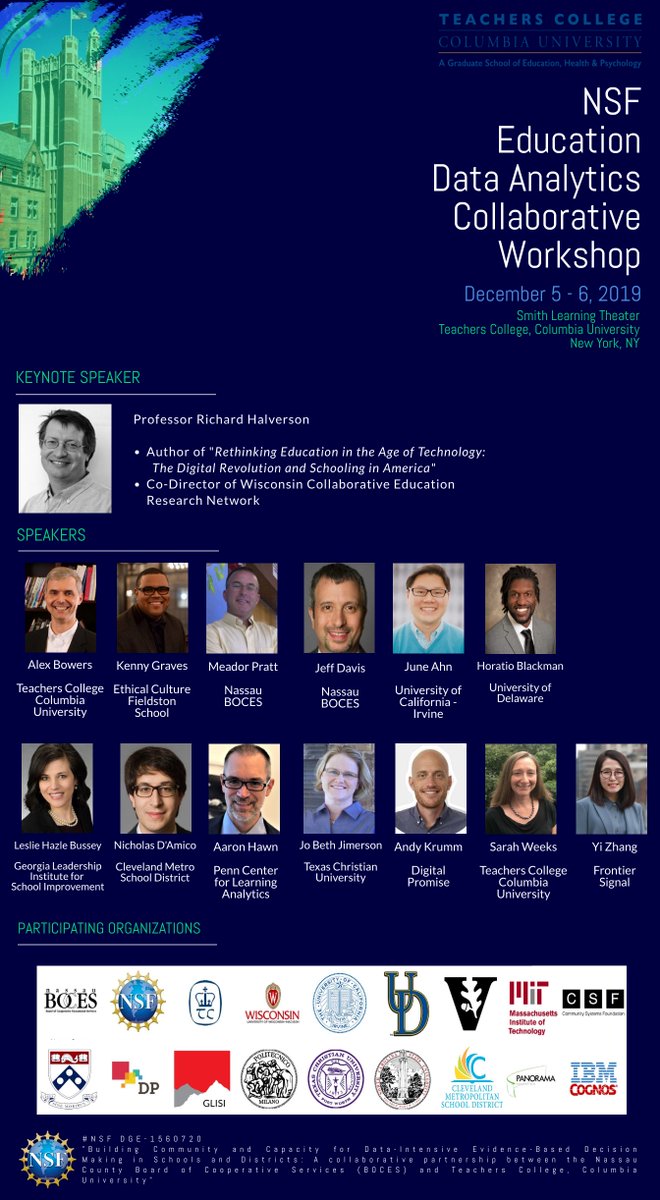 Super excited to host the upcoming **SOLD OUT** @NSF  Education #DataAnalytics Collaborative Workshop @TeachersCollege! #Datascience #Datause #EdResearch #DataDashboards #EvidenceUse #EdLeadership #BigData #DataVis