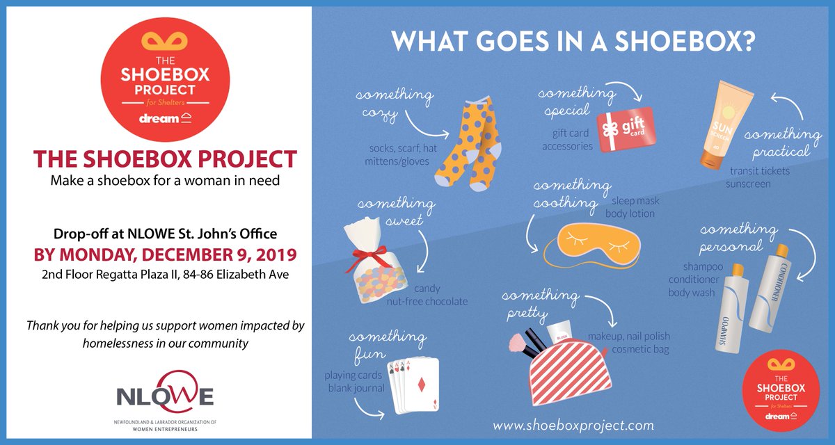 A small gesture can make a big difference!
We're currently accepting shoeboxes for the Shoebox Project. This initiative collects &amp; distributes gift-filled shoeboxes to local women impacted by homelessness. 
If you'd like to participate, please drop off your shoebox to us by Dec 9