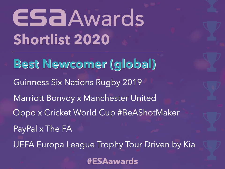 EuropSponsAssoc's tweet photo. @Arsenal @OctopusEnergy @SAP @ManCity @Cityzens @Swedbank @svenskfotboll @PrimeSweden @EuropaLeague @Kia_Motors @RightFormula @dhl @F1 @ElecIrelandNI @OfficialIrishFA @leinsterrugby @EnergiaEnergy @LucozadeSport @FA @CSM_Worldwide @MediaComSE @GreyLondon @brandme_uk @Boots @FAIreland @ScottishFA @FAWales @ElectricIreland @officialgaa @paddypower @huddersfield @Octagon @VCCP @CadburyUK 14. Best Newcomer (global)

@GuinnessGB x @SixNationsRugby via @VerveLiveAgency
@MarriottBonvoy x @ManUtd via @160over90
@Oppo x @ICC @CricketWorldCup #BeAShotMaker via @Endeavor
@Paypal x @FA via @CakeGroup
@EuropaLeague x @KIA_Motors Trophy Tour via @RightFormula

#ESAawards https://t.co/TJMNVHdqSu