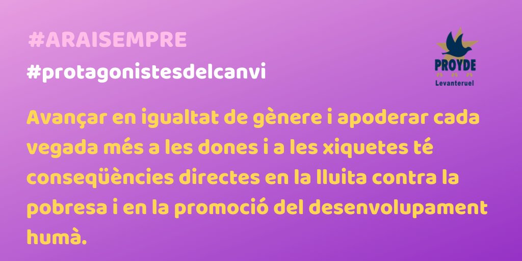 PROYDE_Levante's tweet photo. ♀🙅 SENSIBILITZACIÓ | Avançar en igualtat de gènere i apoderar cada vegada més a les dones i a les xiquetes té conseqüències directes en la lluita contra la pobresa i en la promoció del desenvolupament humà. #ARAISEMPRE #protagonistesdelcanvi #SomPROYDE https://t.co/d4Ed1Vkw6N
