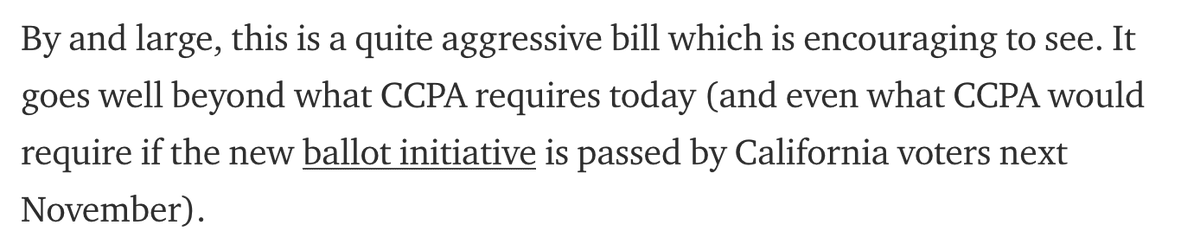 (1)  @CRAdvocacy's  @JustinBrookman has detailed thoughts on  #COPRA, coming down on the proposal being dare I say "stronger" than  #CCPA:  https://medium.com/cr-digital-lab/a-quick-summary-of-the-cantwell-privacy-bill-copra-aafee9e1076