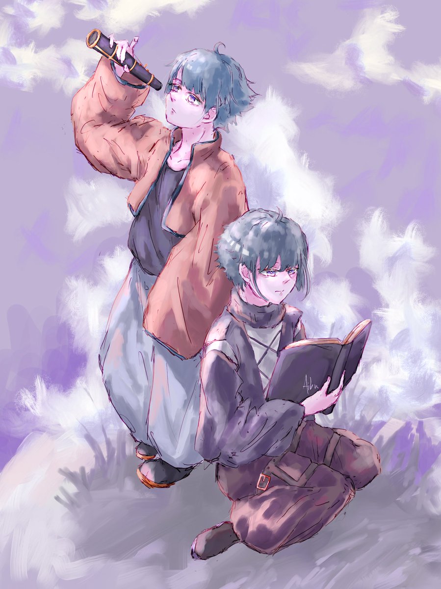 小さな王子さま達 紫 空 双子 男の子 創作男子 冬の創作クラスタ あいぶのイラスト