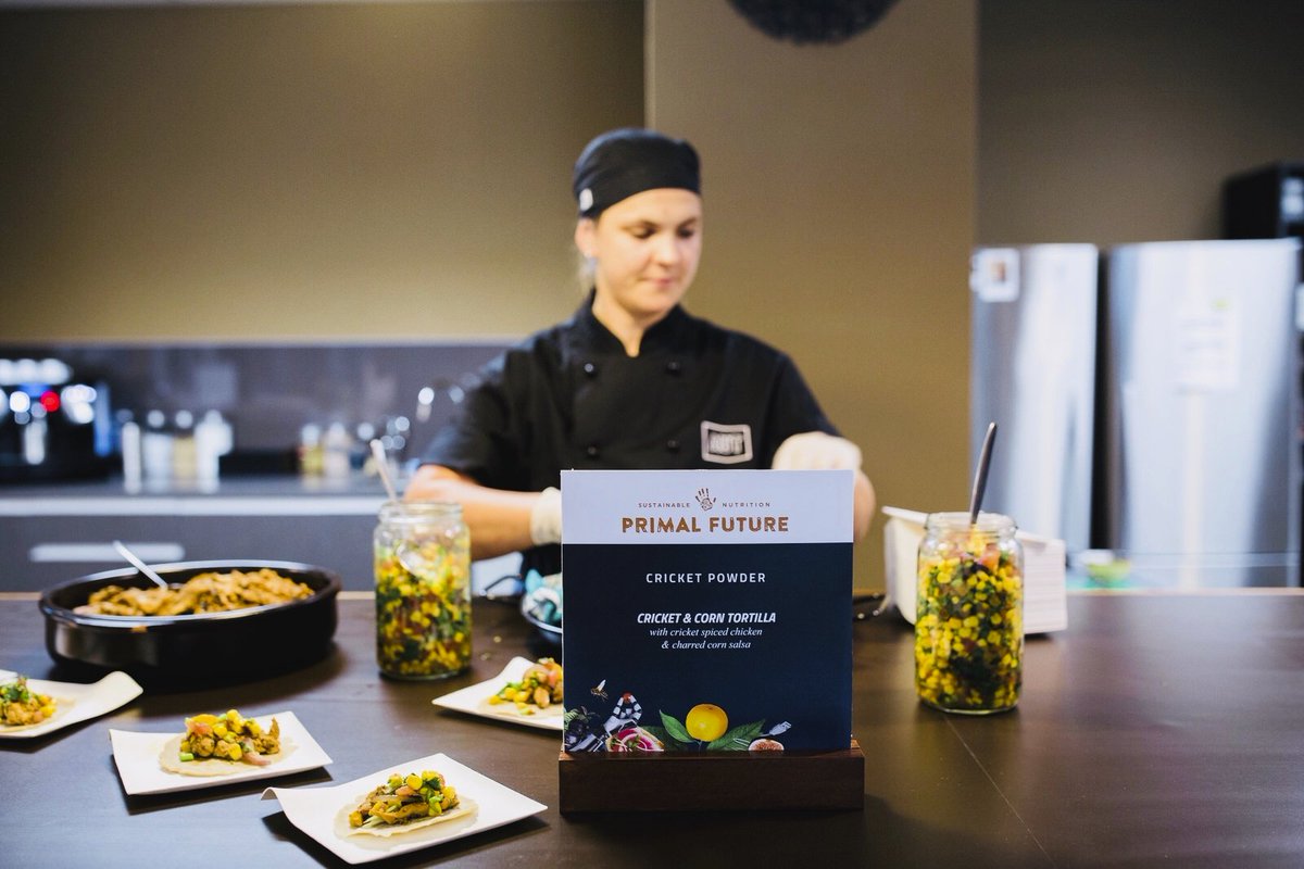 primalfuturenz's tweet photo. We had a fantastic night recently at the event @jaws_IP put on to showcase a range of innovative foods and future technologies in New Zealand.

Promoting our cricket powder, we featured a cricket &amp; corn tortilla with cricket spiced chicken &amp; charred corn salsa canape.

#eatbugs https://t.co/ewJ4N5lnto