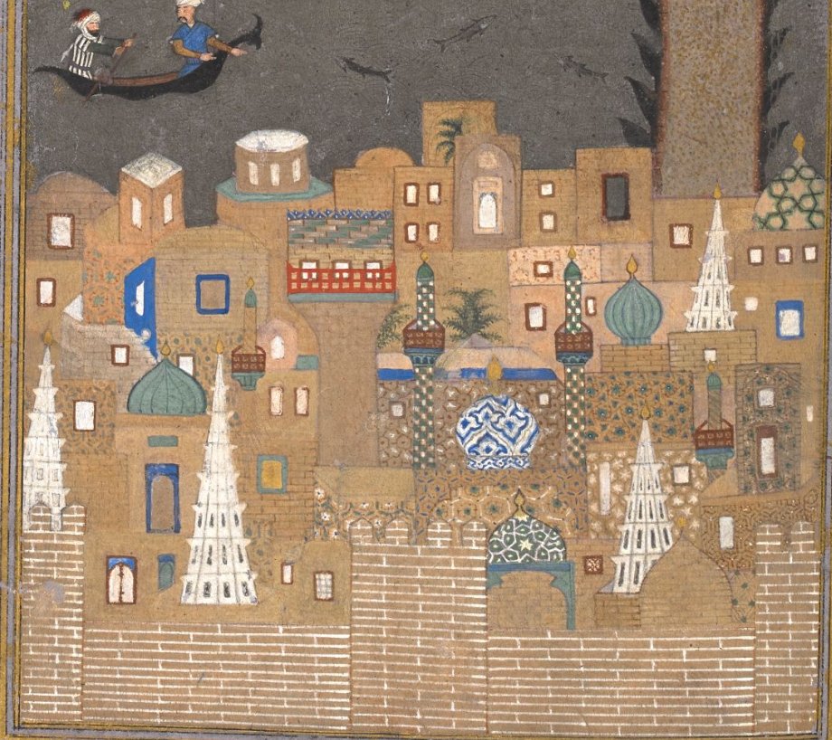 Such domes were once more common than today's survivals (or, rather, pre-2014 survivals) would indicate, as suggested by this 1468 view of Baghdad from a Turkmen illuminated manuscript of poetry (BL Add. MS 16561) 6/9