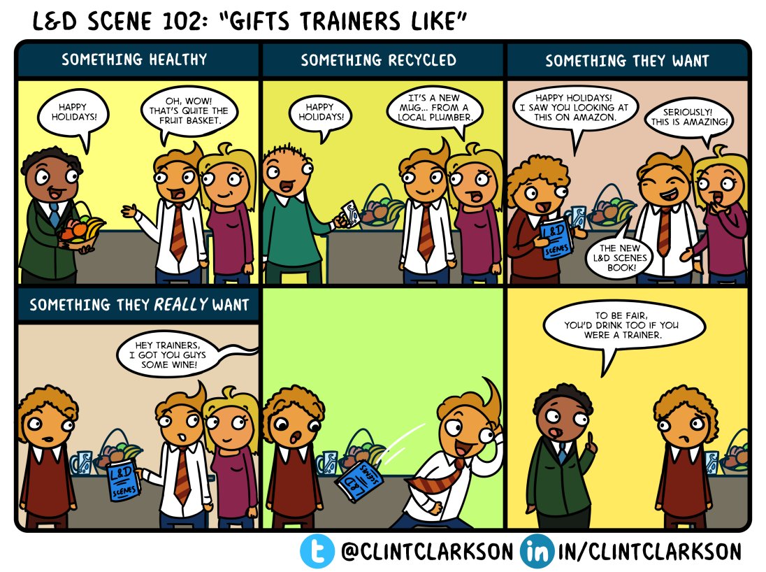 ClintClarkson's tweet photo. #LnDScene 102: "Gifts Trainers Like"โ
โ How should the performance of trainers be measured and recognized?
#corporatetraining #learning2019 #grouptraining #talentdevelopment #compliancetraining #training #instructionaldesign #gamification #onlinelearning #elearning #learning https://t.co/8JqUItS5JC