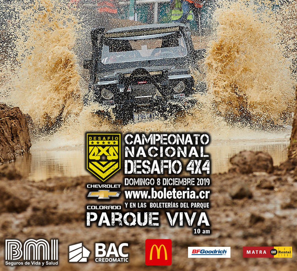 Este año Desafío 4X4 viene con una pista completamente nueva. Parque Viva 10 de la mañana, domingo 8 de Diciembre. Entradas en boleteria.cr