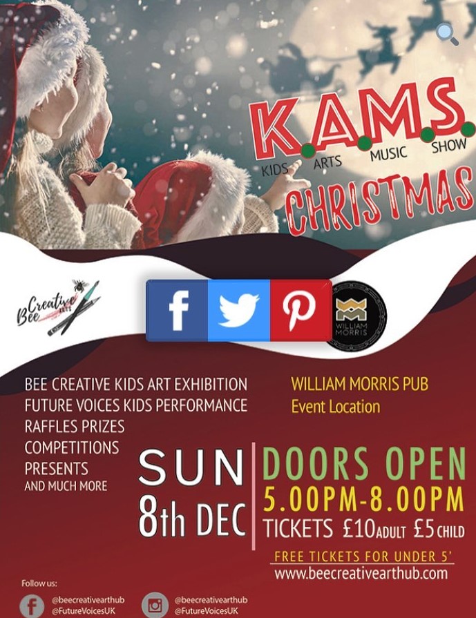 mertonabbeymill's tweet photo. Just over one week till @FutureVoicesUK and @ieva_bee_art's #Christmas Showcase 🎅 

KAMS (Kids Art &amp; Music Show) 

📅 Sun 8th Dec at 5pm 
📍 William Morris Pub 
🎟 https://t.co/JmKeLxmhem 

#ColliersWood #Tooting #Merton #Wimbledon https://t.co/xXokvZVHAR