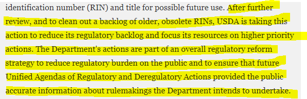 I haven't found anything yet that explains the FDA's decision on this particular rule, but the USDA withdrew certain proposed rules a couple of months ago and explained:  https://www.federalregister.gov/documents/2019/09/10/2019-19572/withdrawal-of-certain-proposed-rules