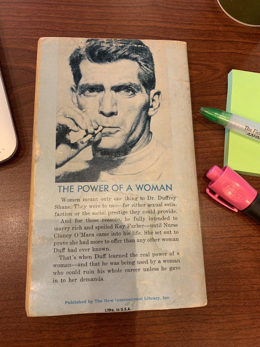 Today I’m starting the amazingly titled “Woman-Hating Surgeon,” by Jerry James (1965). [Please note my excellent Susan Lederer Garrison Lecturer AAHM 2016 pen.] I have no idea what kind of systematic note taking system I’ll develop, but I think I’ll live tweet this first one.
