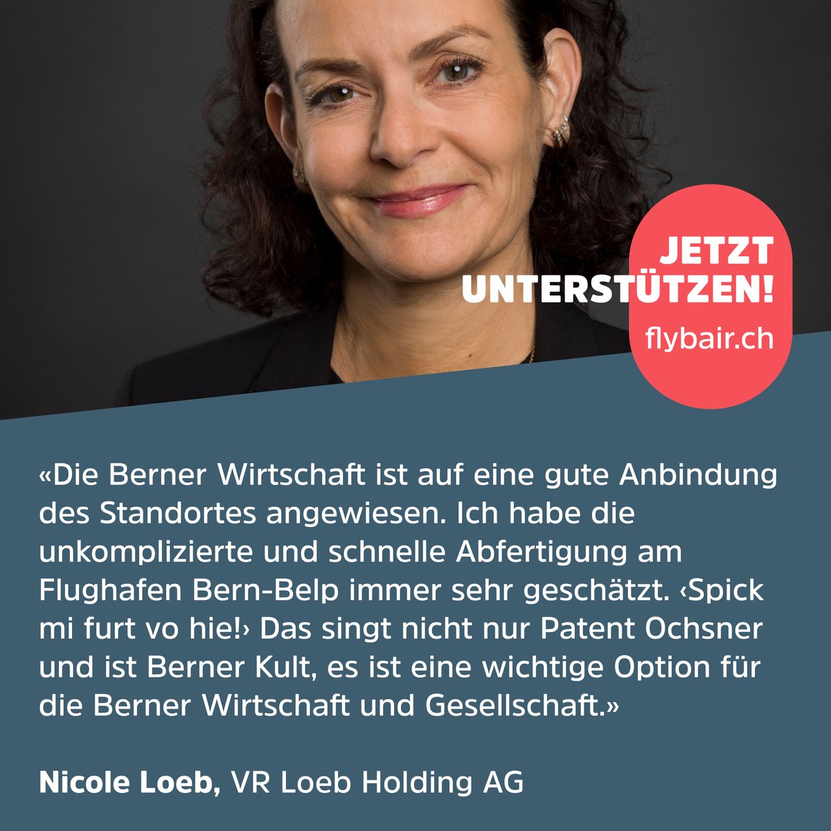 FlyBair's tweet photo. Auch Nicole Loeb, VR Loeb Holding AG, und Thomas Burkhardt, Marketing Director @ehcbiel, sprechen sich für #flyBAIR aus. Nur noch fünf Tage, dann ist unser Crowdfunding zu Ende. Jetzt mitmachen: https://t.co/OeZm0QaK5p #vonbernfürbern https://t.co/9ZQq0d6aui