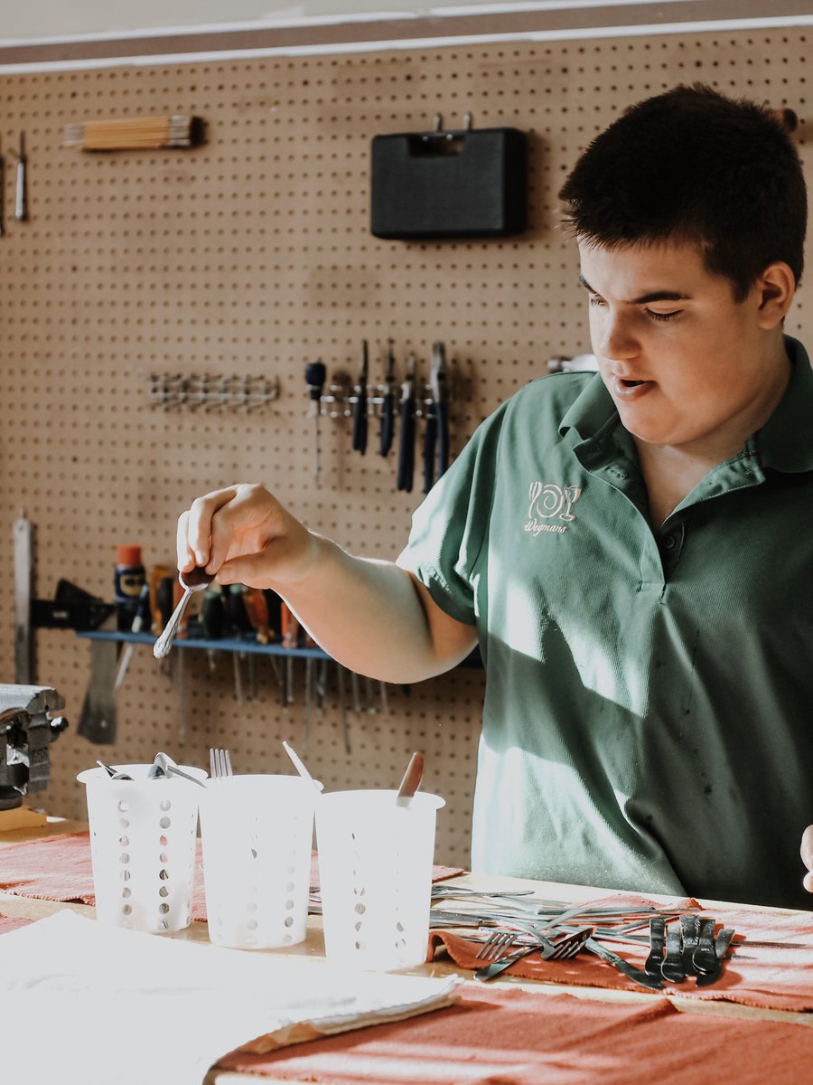 SJC_Center's tweet photo. Liam steered the lesson in a different direction when he started sorting the utensils on the table, which Ms. Linda happily encouraged. Teachable moments are always happening in our PAES Lab! #paeslab #vocationaltraining #vocationaleducation https://t.co/IPpJXmttPm