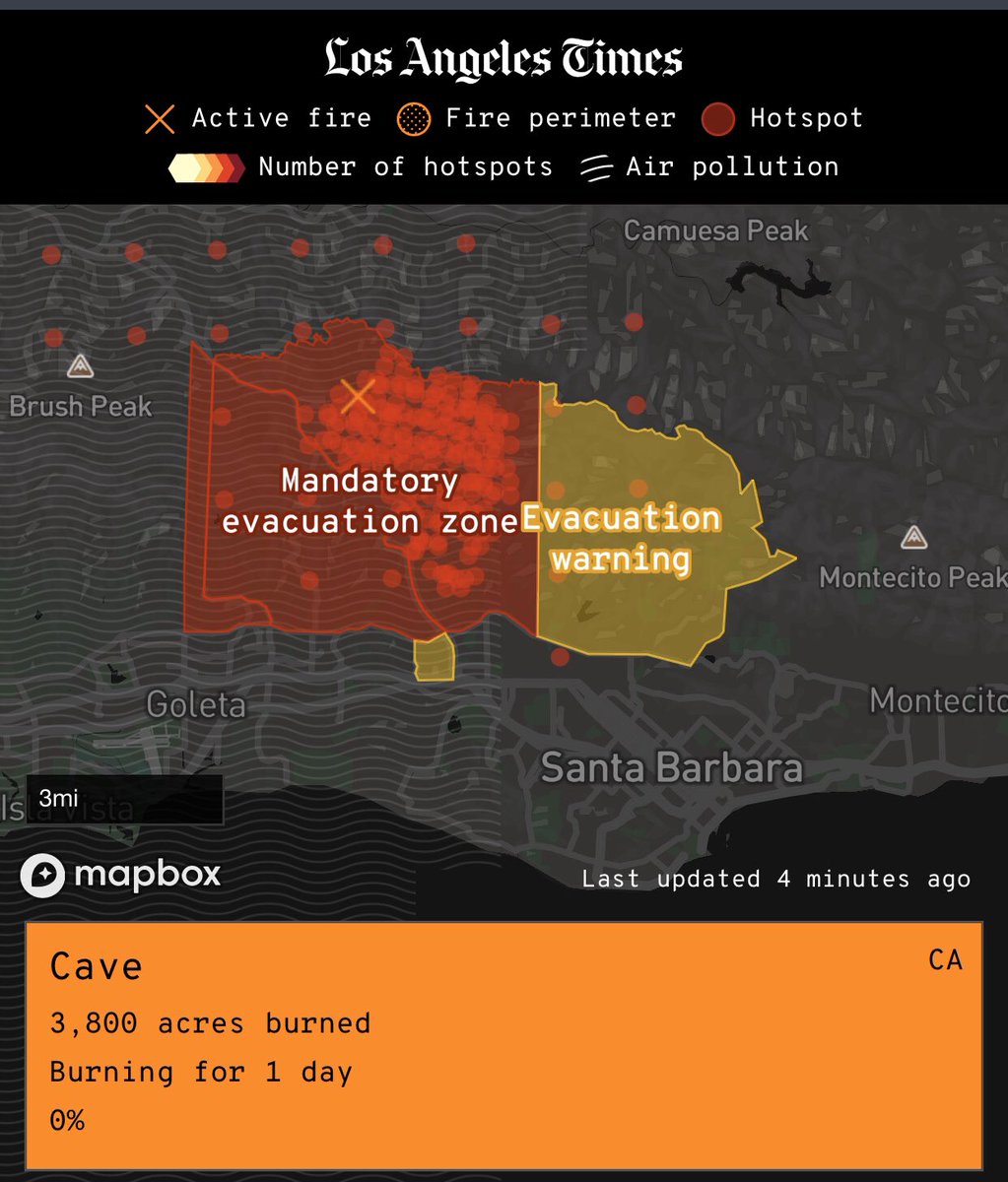 twxman911's tweet photo. Direct link to map for #CaveFire
#EvacuationMap #wildfires
#CAwx
Per SBCFireInfo @EliasonMike
4,100 acres, 600 firemen
No structures as of now.
Tue Nov 26th, 12pm EST
Link: https://t.co/03EzpKjrff https://t.co/3tGYhKW4B0