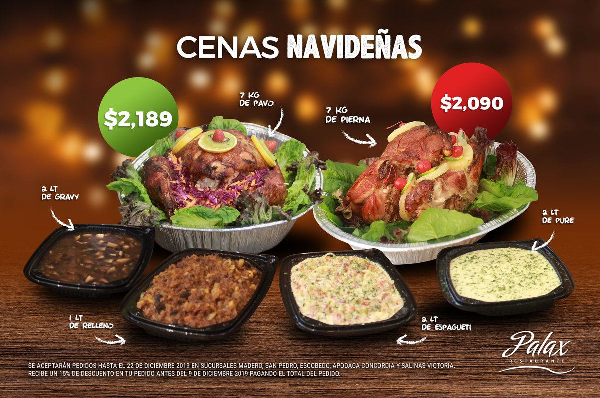 rest_palax's tweet photo. ¡Ya tenemos los paquetes de cenas navideñas! Haz tu pedido para tus cenas de Navidad, fin de año y posadas. 

Llama a nuestras sucursales Madero, San Pedro, Escobedo, Apodaca Concordia y Salinas Victoria para más información

#RestaurantPalax #24horasCompartiendoContigo https://t.co/lSftdrEZEf