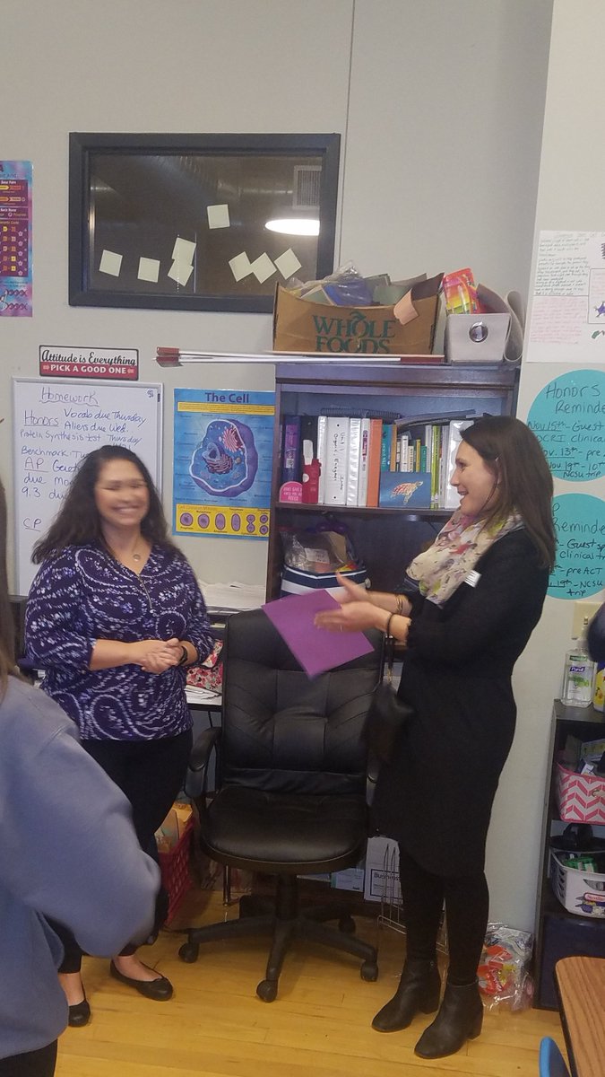 Ashley Bailey of Roxboro Community School was surprised by <a href="/Morristeach1/">Mariah Morris</a> Mariah Morris, NC TOY 2019 and <a href="/dc_price/">Douglas Price</a> Doug Price, Charter School TOY 2019, Principal Darkarai Bryant and ED, Dave Ebert <a href="/Rox_Community/">Roxboro Community🐾</a> and @NCCharterOfficer consultant, Claire Porter. #NCCharterTOY2020