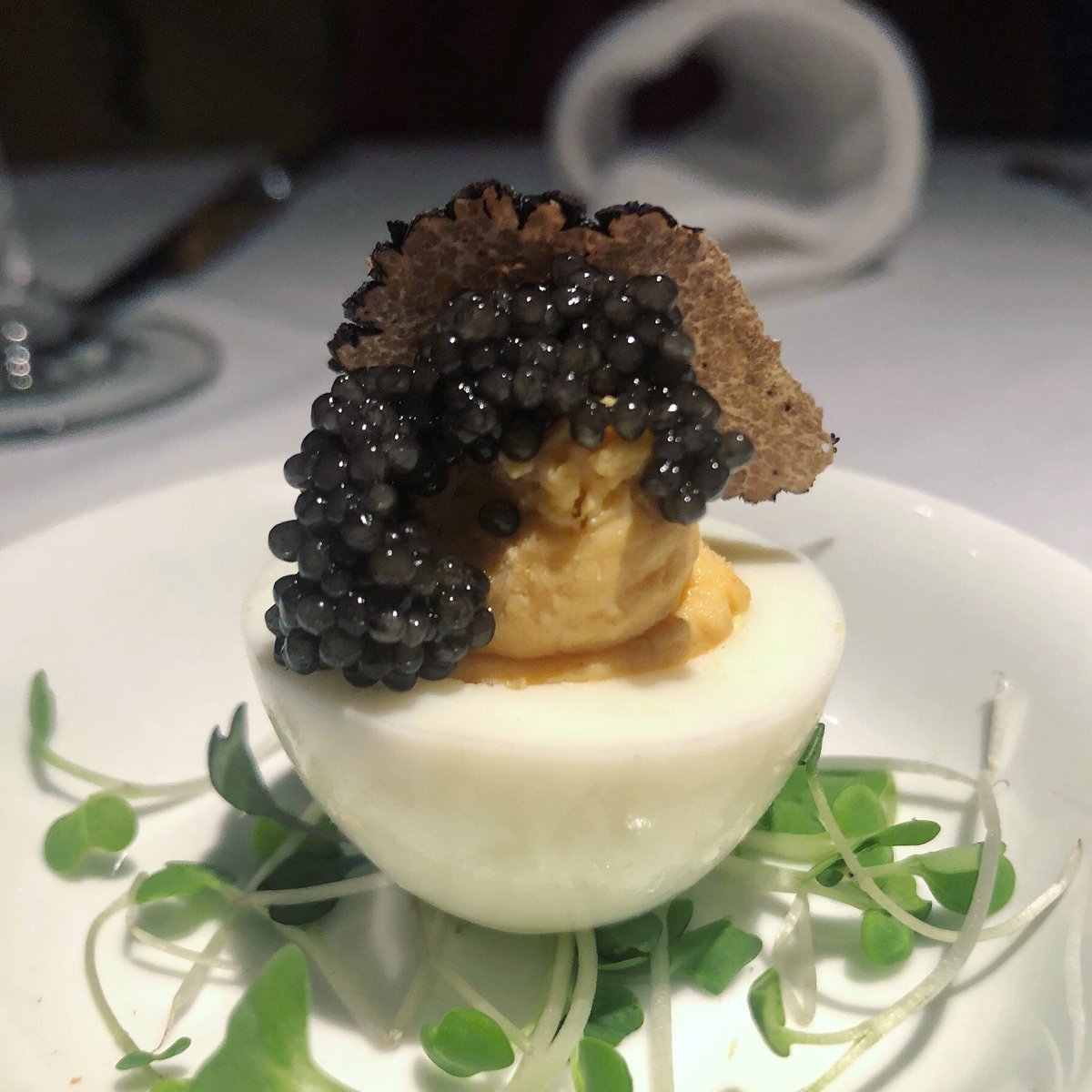 FarallonSF's tweet image. Black Perigord truffle #deviledegg with #paddlefish #caviar. One of our small bites on the Méduse menu!