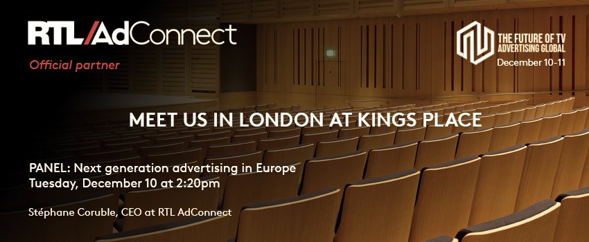 RTL_AdAlliance's tweet photo. We are excited to be part of @MediatelNews's Future of TV Advertising Global conference on December 10 in London.
Stéphane Coruble will introduce international #trends transforming the #global market today. Find out all the details 👉 https://t.co/C8a5zyEppn
#FTVads https://t.co/kKX6ylnqKC
