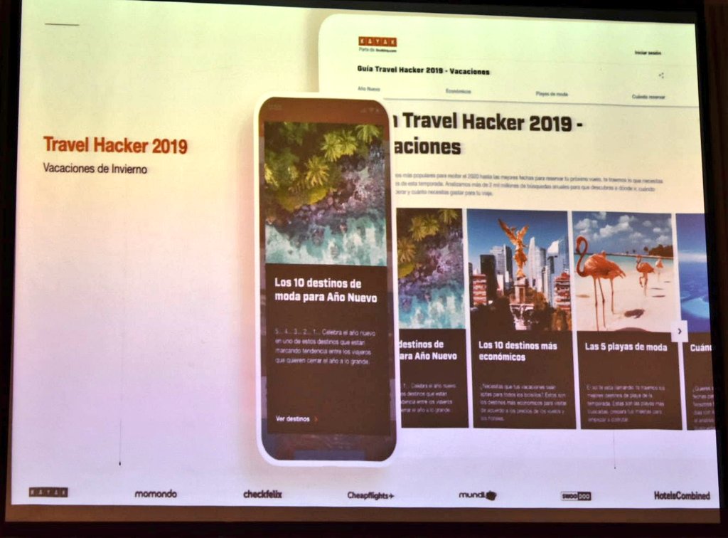 NexosTuristicos's tweet image. Con más de 2 mil millones de búsquedas @KAYAK presentó #TravelHacker micrositio que comparte las principales tendencias de temporada, destinos más buscados y económicos, playas de moda y consejos de reserva 🏨✈️🚘🏝️ para vacacionar este invierno 2019, informó Fernanda Rivera CM