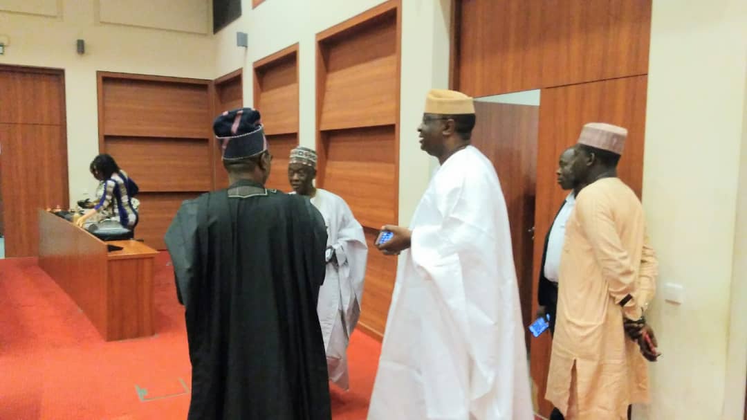 Today, with the Chairman Senate Committee on PublicProcurement, Sen. Shuaibu Lau and Vice Chairman of the Committee, Sen. Oyelola Ashiru in a photo opportunity just before the stakeholders and the general public hearing to amend 3 Bills of the public procurement Act (PPA) 2007.