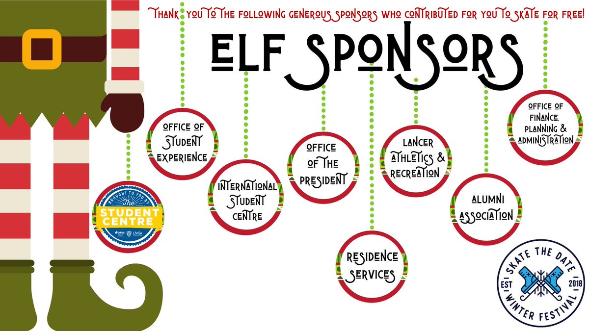 Here it is everyone! Our 3-day Skate the Date Winter Festival begins today!
Thank you to ALL our generous activity sponsors and Elf Sponsors for making absolutely every activity COMPLETELY FREE!