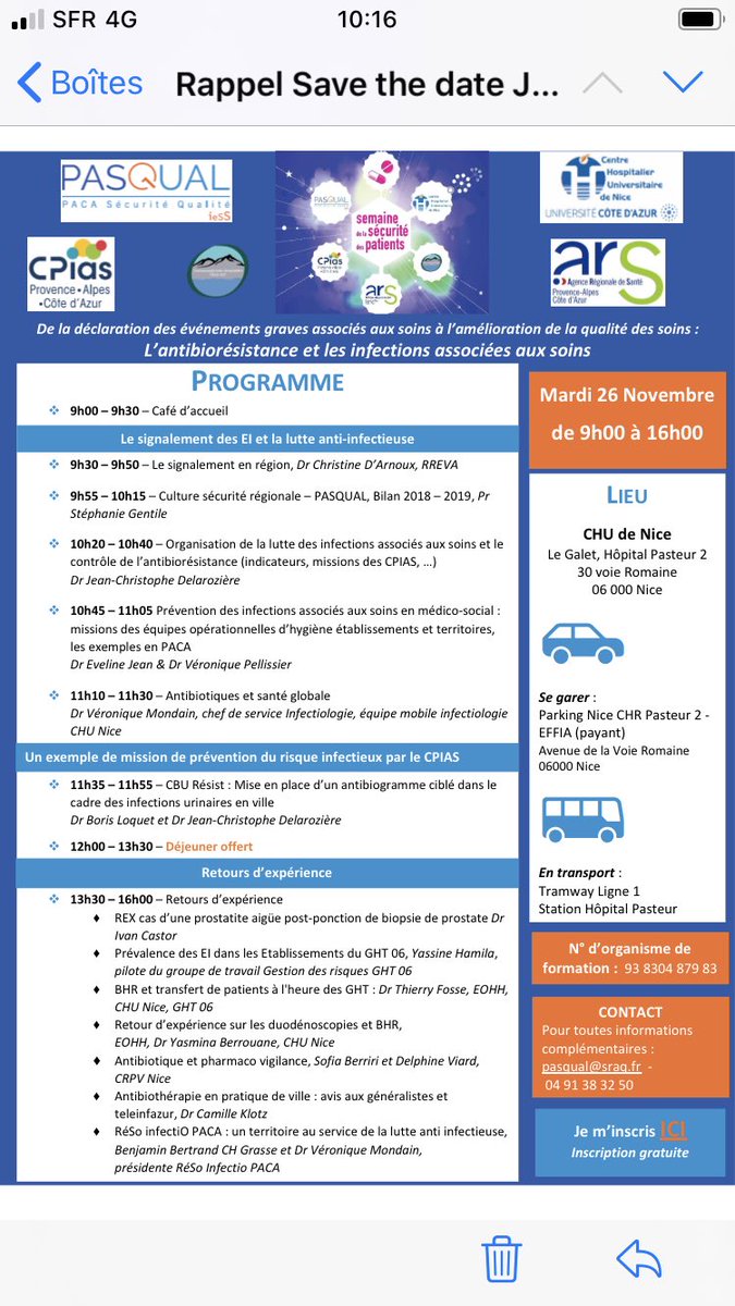 BenzakenSylvia's tweet photo. Riche et passionnante journée pour 150 professionnels de santé 👩🏻‍⚕️👨🏼‍🔬👨🏽‍⚕️👩‍⚕️👩🏻‍💼👨🏻‍💻de PACA , autour des #EIGAS , #infectiovigilance , #antibioresistance ⁦@CHUdeNice⁩ @SRA PASQUAL, @stephaniegentile, ⁦⁦@aphm_actu⁩ ⁦@ARSPaca⁩ @CIPE👏👍 https://t.co/jaGX3oIPMi