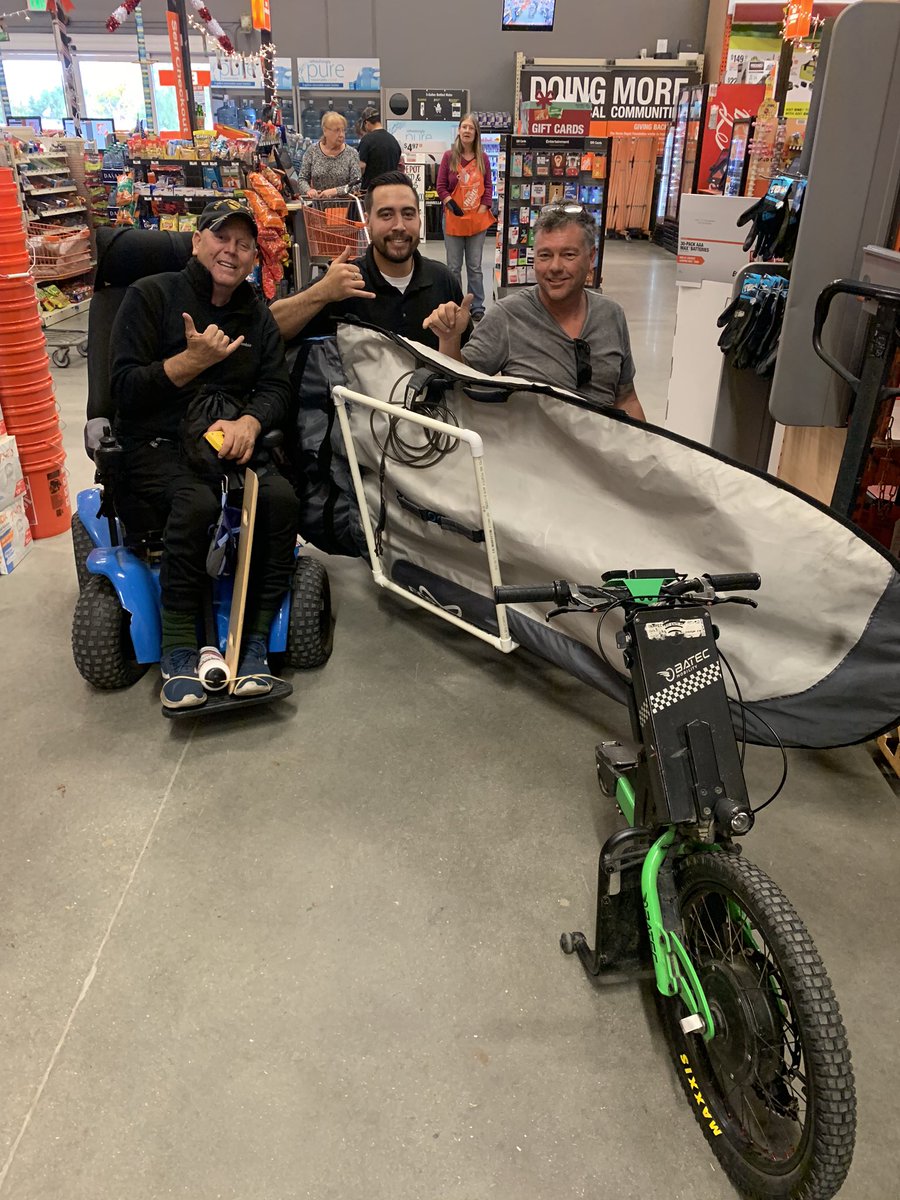 Associate Mark(left) called for some assistance in helping a customer visiting from Canada build a travel surf rack for his wheelchair! Way to make that emotional connection, Mark! #allin <a href="/NotoKara/">Kara Noto</a> <a href="/PayetteBilly/">Billy Payette</a> <a href="/HomeDepot/">The Home Depot</a> <a href="/steve_zeiss/">Steve Zeiss</a> <a href="/asm_1018FQ/">Fernando</a> <a href="/LaneyAgliam/">Laney Agliam</a> <a href="/JabarrBean/">Jabarr Bean</a>