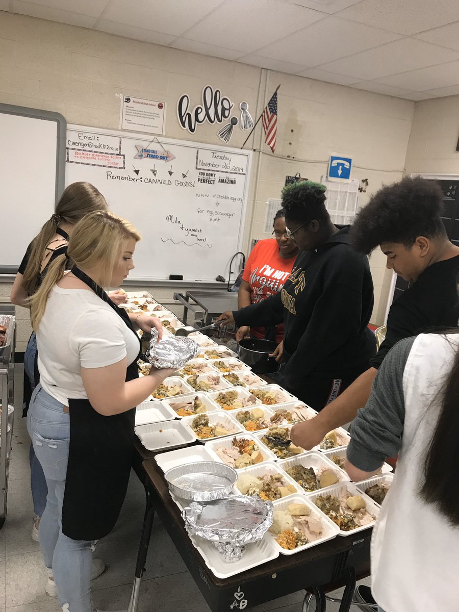 RyanDMoody1's tweet photo. Great job and huge thank you to our Foods 2 students and Mrs. Wenger for providing our Thanksgiving Meal for our staff today. Also thank you @KimberlyMcMich5 for donating the Honey Baked Ham!! @RCS_NC @ChristiWenger #ThankfulPanthers #TwoTypesofPeople https://t.co/f58bEmnIdY