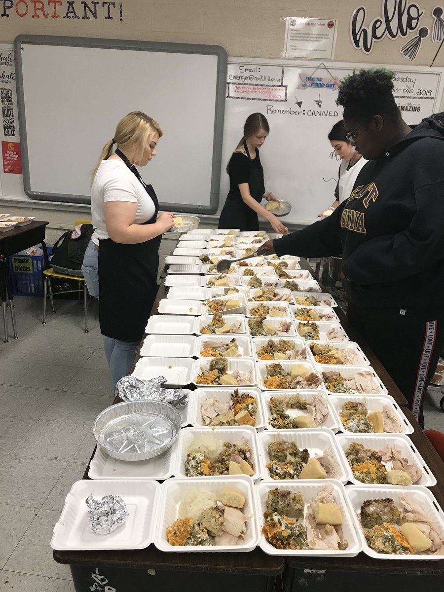 RyanDMoody1's tweet photo. Great job and huge thank you to our Foods 2 students and Mrs. Wenger for providing our Thanksgiving Meal for our staff today. Also thank you @KimberlyMcMich5 for donating the Honey Baked Ham!! @RCS_NC @ChristiWenger #ThankfulPanthers #TwoTypesofPeople https://t.co/f58bEmnIdY