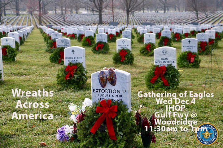 GOEHouston's tweet photo. Gathering of Eagles prepares for Wreaths Across America
we meet
Dec 4 Wednesday 11:30am to 1:30pm
IHOP 6888 Gulf Freeway at Woodridge
Cedelia or Manuel 832 984-0125
goehouston@gmail.com https://t.co/LjQlDDkG1k