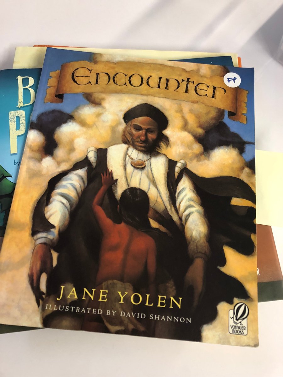 I modeled doing a critical think aloud of an elementary school "favorite," ENCOUNTER by Jane Yolen.