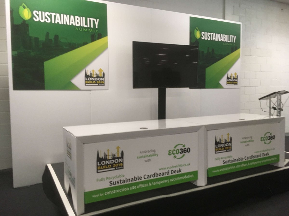 TCiGB's tweet photo. ECO360 desks all ready to go at #LondonBuild2019 #sustainability summit #bringiton #recycle #cardboard https://t.co/yeW72z4ijn