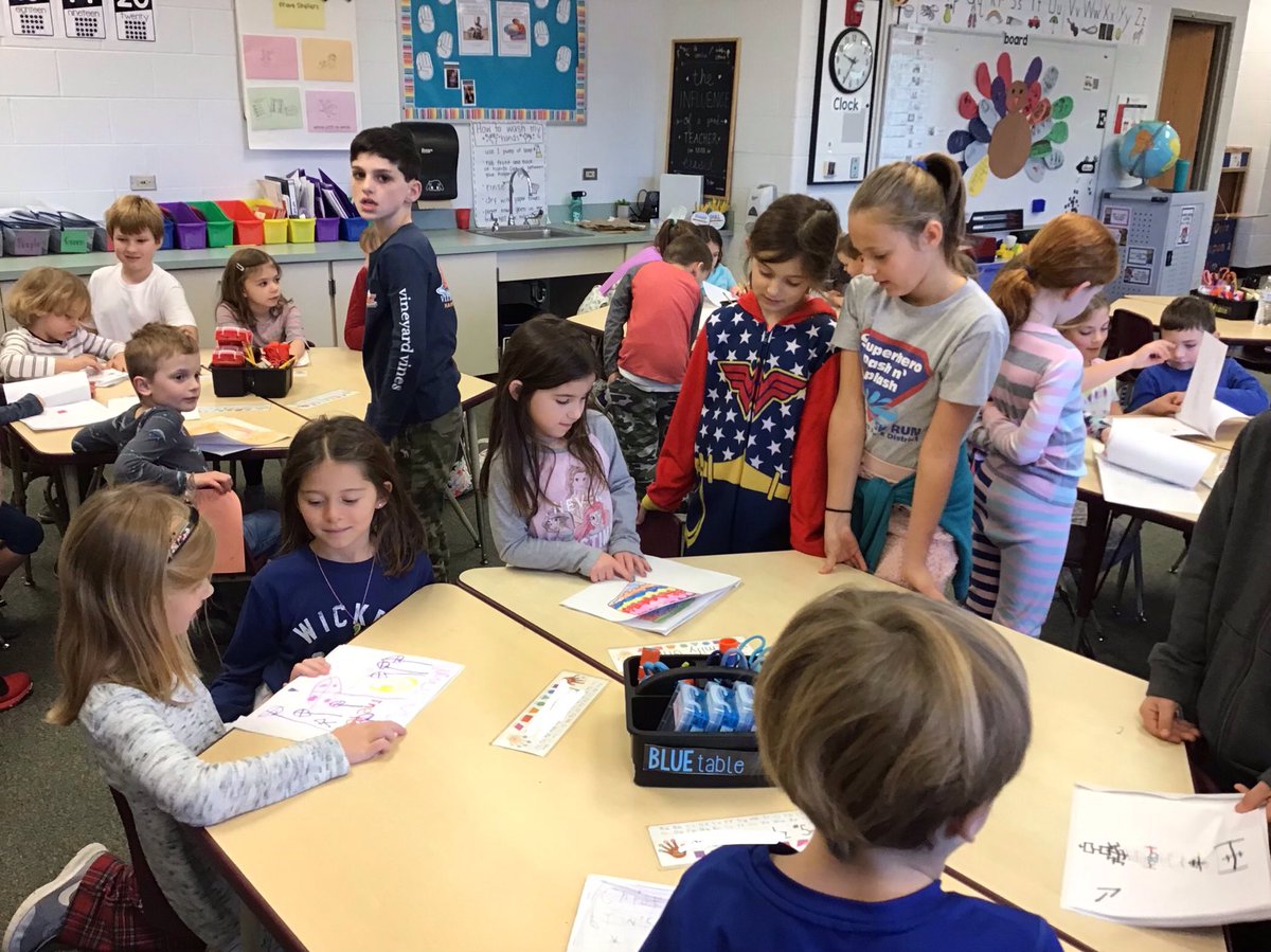 Kindergarten bookstore grand opening! Our class wrote books about our favorite things. Thank you to the amazing visitors that came by to read our books with us! <a href="/alexisbuchel3/">Miss Buchel's Class</a> @NBarringtonColt #NBScoltpride