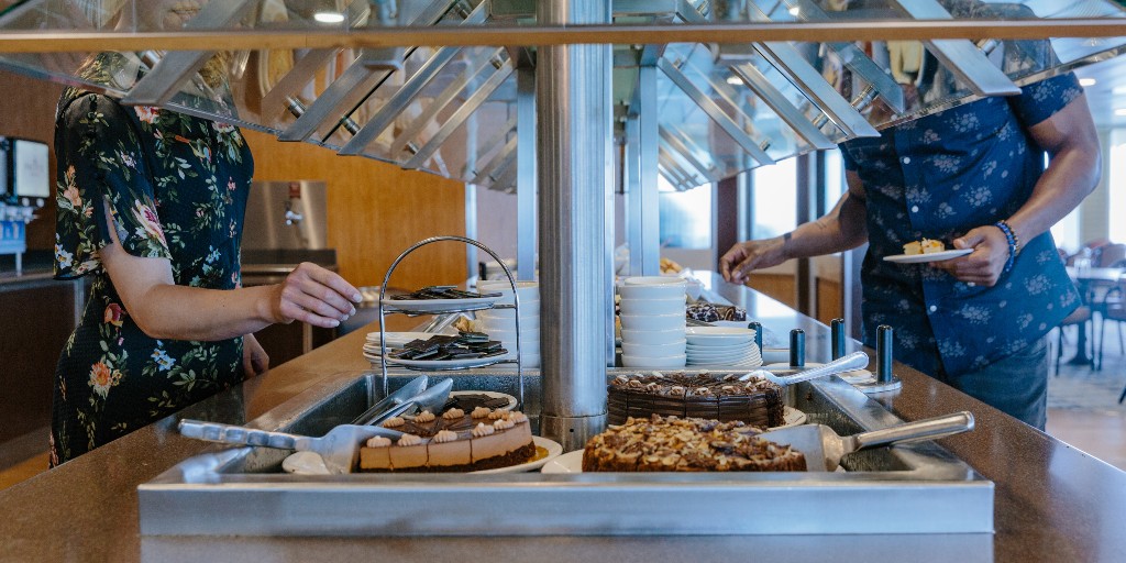 BCFerries's tweet photo. It's #NationalCakeDay! Celebrate this delicious day by visiting the #PacificBuffet. Along with the classics like chocolate cake and cheesecake we've added sticky toffee pudding and eggnog cakes for the holiday season. See you on board soon! 🥮🎂🍰 ^lm https://t.co/CnJq5K2kLZ