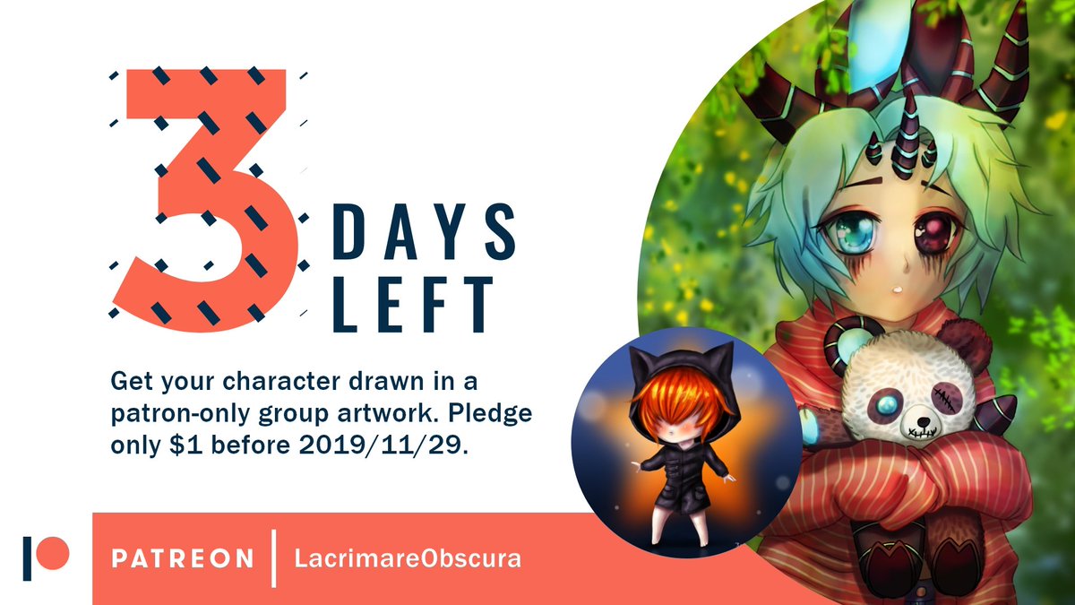 LacrimaArt's tweet photo. ⚡️Get a chibi for $1 - Last 3 days
Everyone who pledges in time will get a chibi of their character drawn in a cute chibi group illustration.
https://t.co/ALNXLx19RN
#patreoncreator #patreon #thanksforthesupport #ThankYouPatrons #idrawyouroc #idrawyourcharacter #idrawforyou https://t.co/17hYyZCBSY