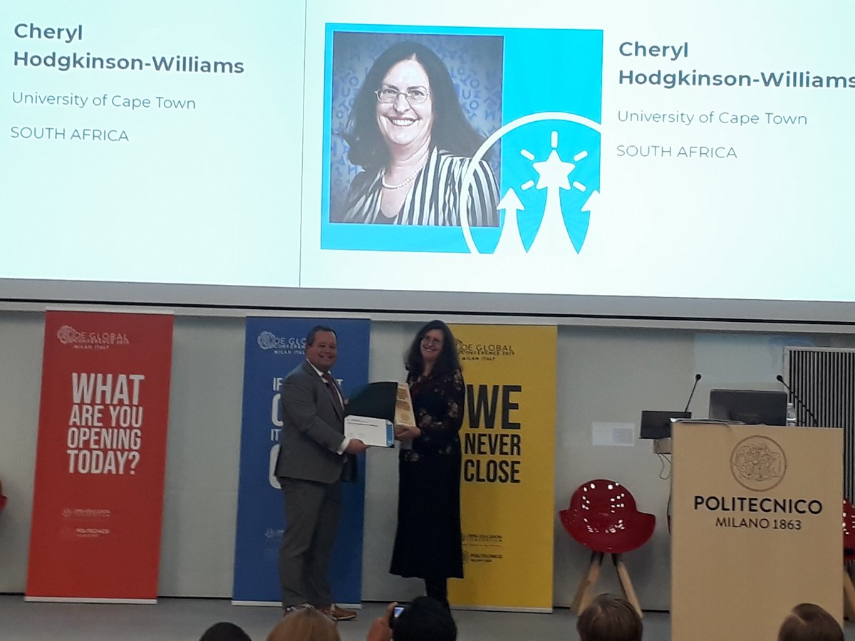 COOL_CILT's tweet photo. Congrats!! @CherylHW -- Cases on Open Learning (COOL) Principal Investigator, UNESCO Chair in Open Education and Social Justice.

Open Education Leadership Award at #OEGlobal19 conference 
@CILT_UCT https://t.co/YtHDaFF0DQ